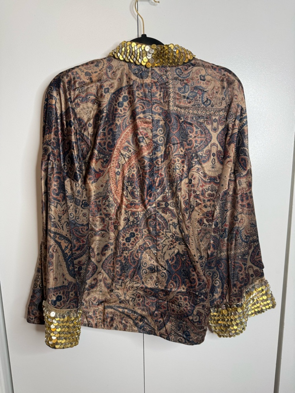 Free People Layla Embellished Kimono Paisley Gold Silver metal sequins XS NWOT - Picture 9 of 11